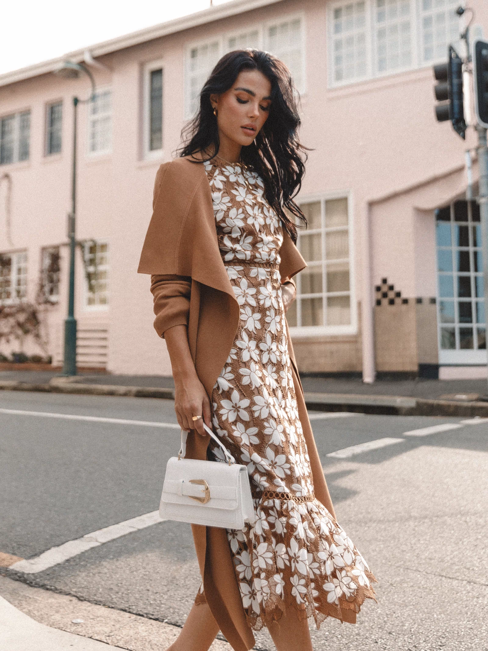 Petal and Pup USA DRESSES Pierre Long Sleeve Lace Maxi Dress - Mocha