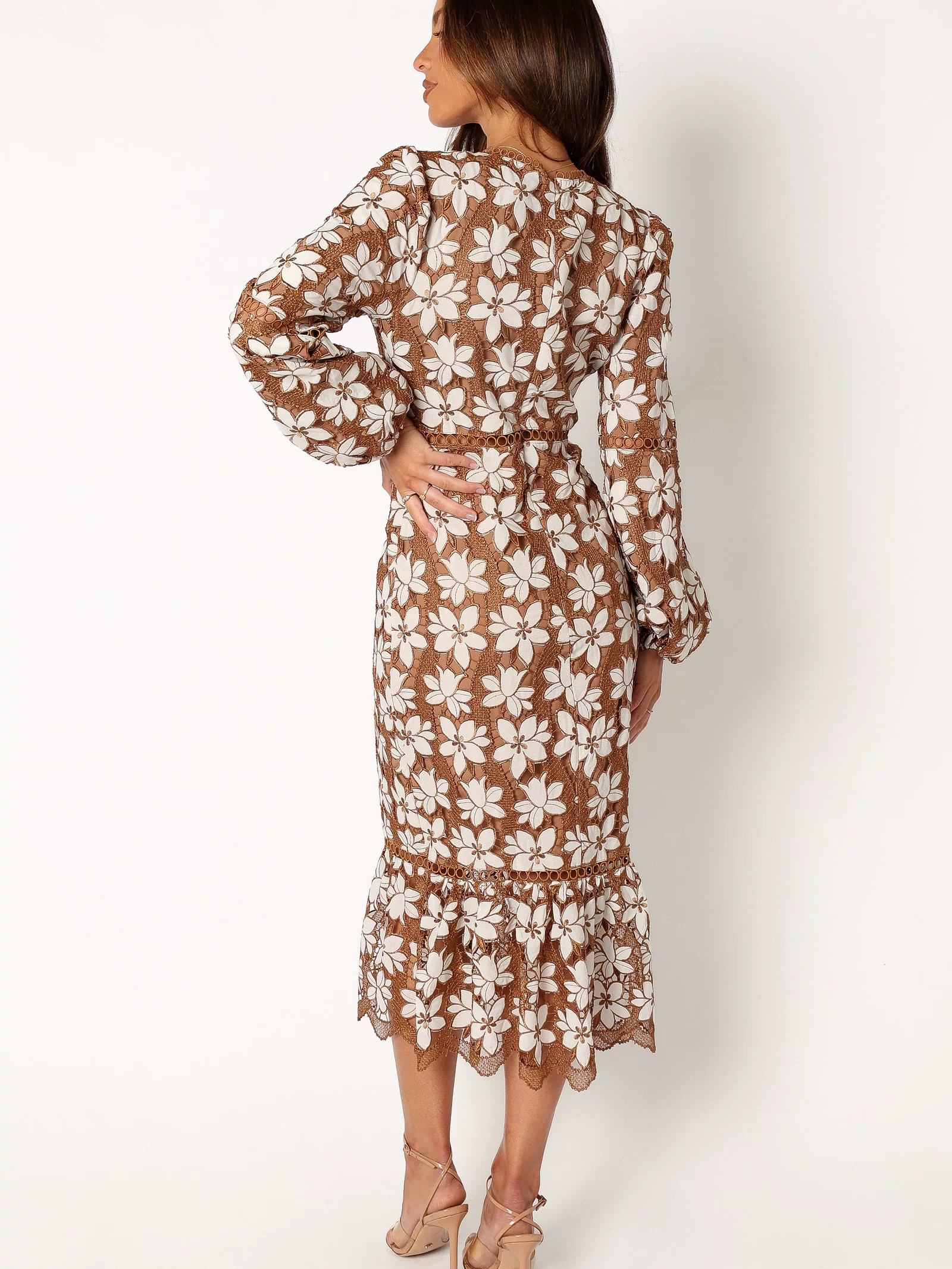 Petal and Pup USA DRESSES Pierre Long Sleeve Lace Maxi Dress - Mocha