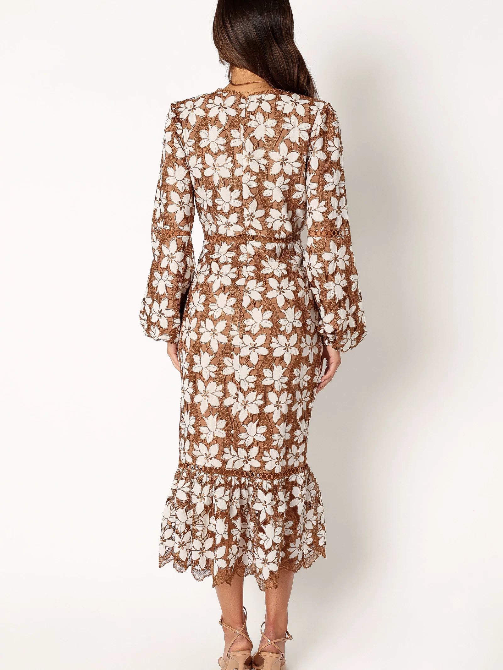 Petal and Pup USA DRESSES Pierre Long Sleeve Lace Maxi Dress - Mocha