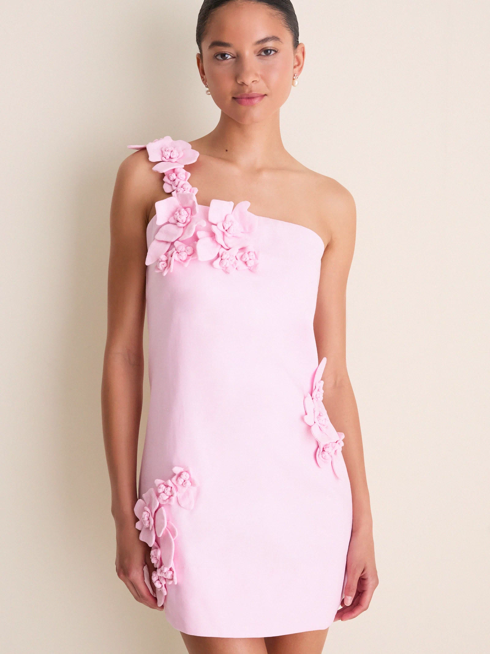 Pink 3D Floral Applique Rosey Mini Dress