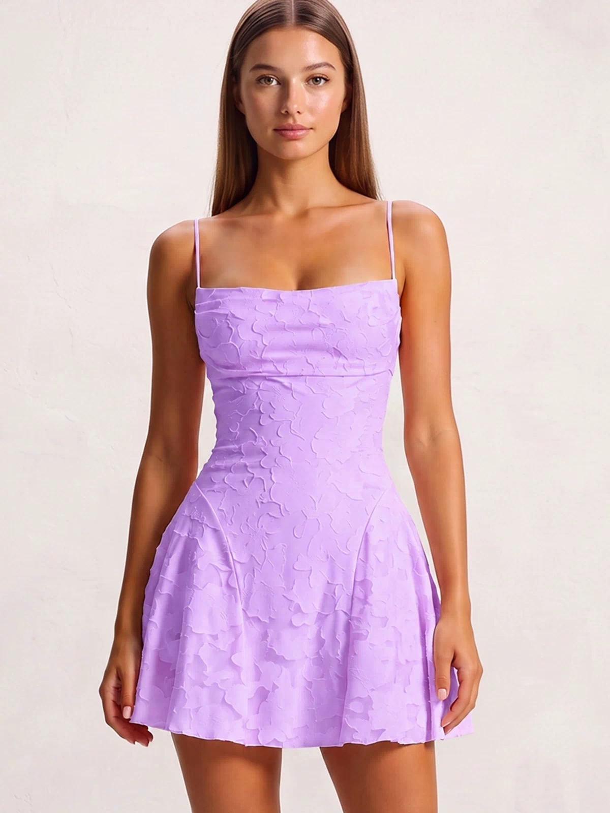 Lilac Spaghetti Straps Jacquard Satin A-Line Homecoming Dress | KISSPROM