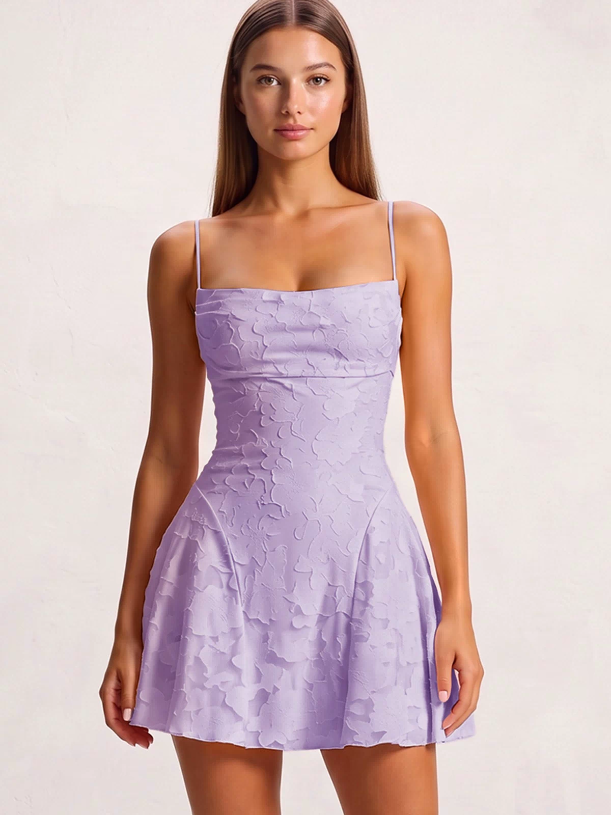 Lavender Spaghetti Straps Jacquard Chiffon A-Line Homecoming Dress (3) | KISSPROM