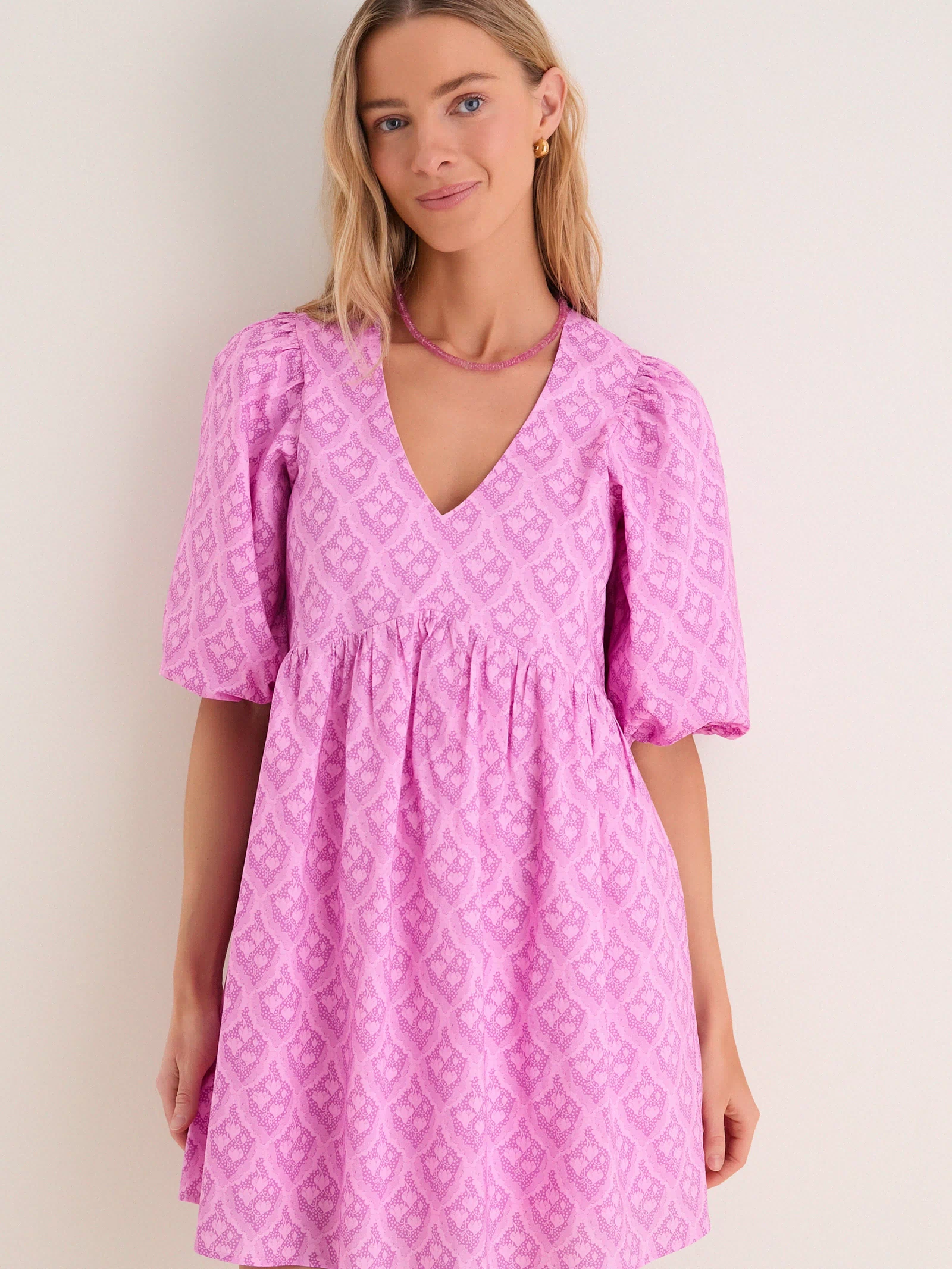 Pink Trellis Floral Patty Mini Dress