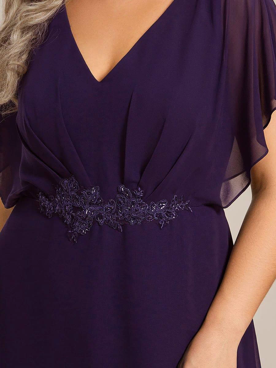 Plus Size Chiffon Midi A-Line Ruffle Sleeves Bridesmaid Dress #color_Dark Purple