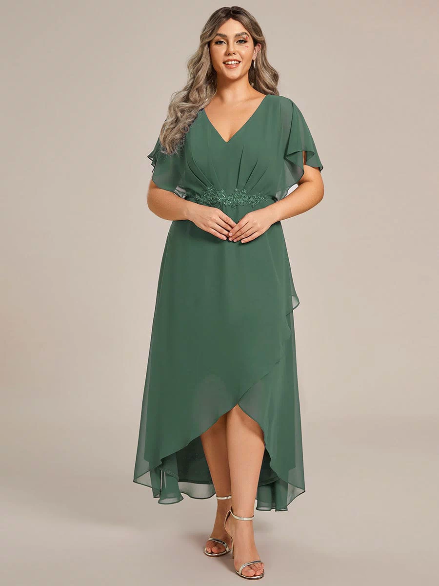 Plus Size Chiffon Midi A-Line Ruffle Sleeves Bridesmaid Dress #color_Eucalyptus