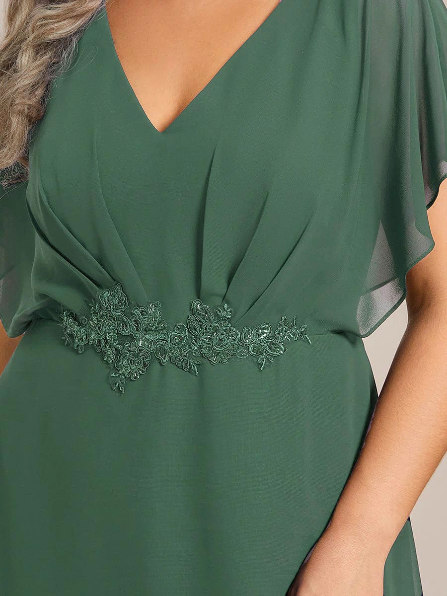 Plus Size Chiffon Midi A-Line Ruffle Sleeves Bridesmaid Dress #color_Eucalyptus