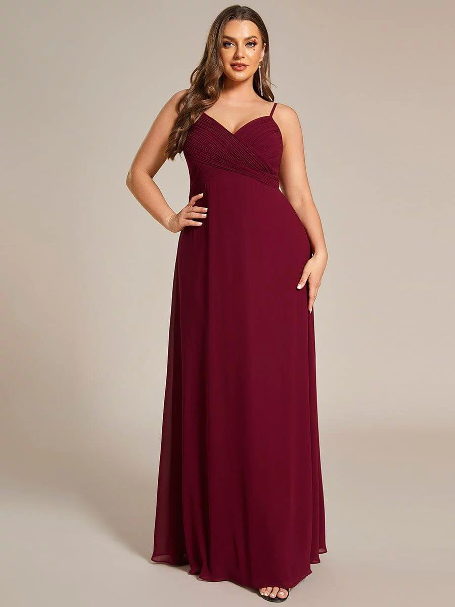 Plus Size Draped Back Criss-Cross Chiffon A-Line Dress #color_Burgundy