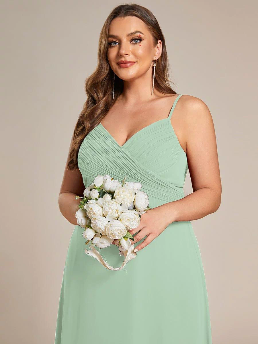Plus Size Draped Back Criss-Cross Chiffon A-Line Dress #color_Mint Green
