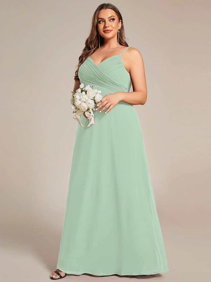 Plus Size Draped Back Criss-Cross Chiffon A-Line Dress #color_Mint Green