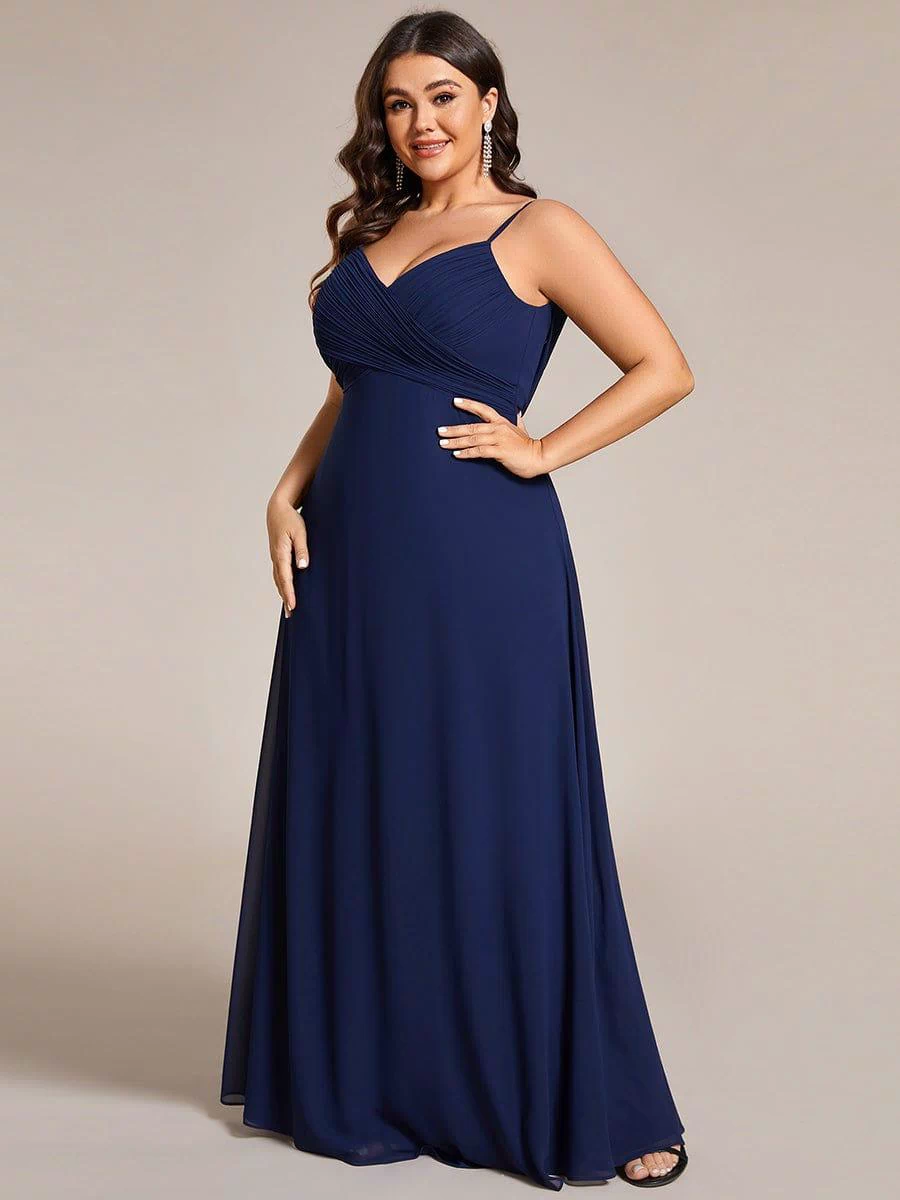 Plus Size Draped Back Criss-Cross Chiffon A-Line Dress #color_Navy Blue