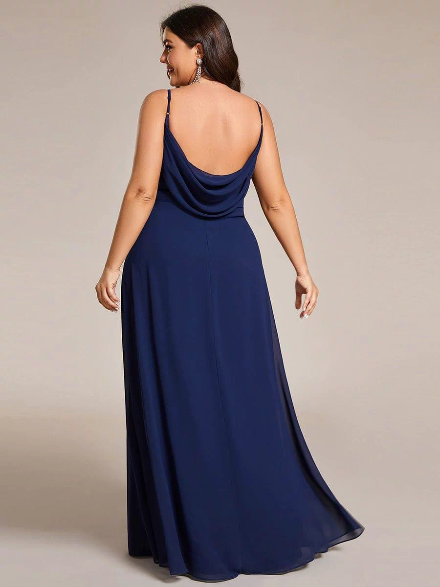 Plus Size Draped Back Criss-Cross Chiffon A-Line Dress #color_Navy Blue