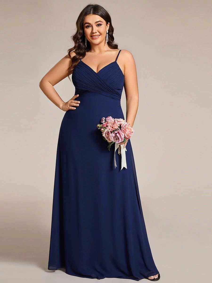 Plus Size Draped Back Criss-Cross Chiffon A-Line Dress #color_Navy Blue