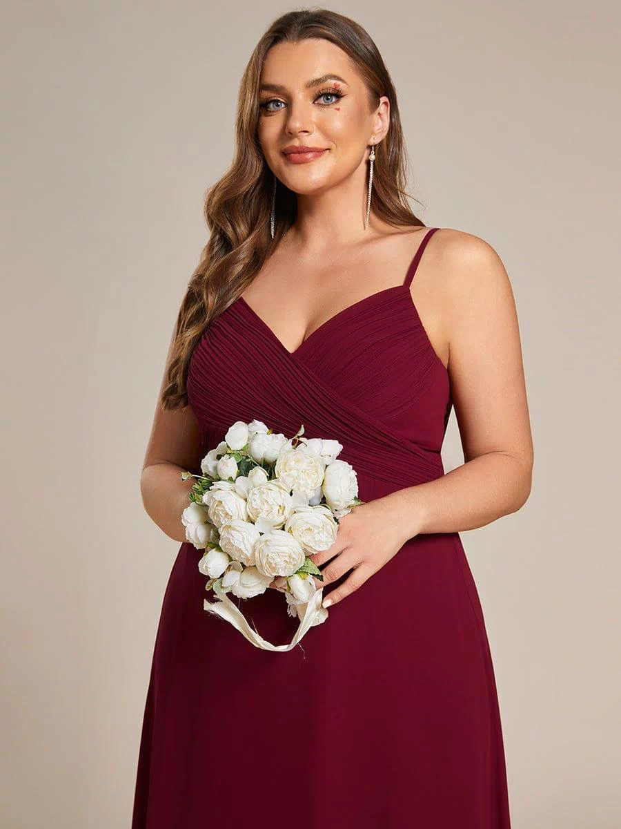 Plus Size Draped Back Criss-Cross Chiffon A-Line Dress #color_Burgundy