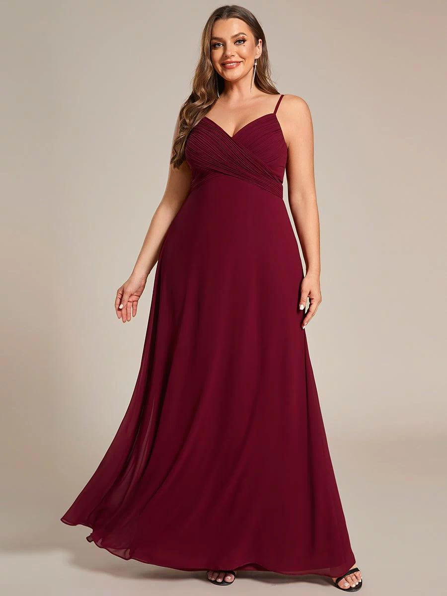 Plus Size Draped Back Criss-Cross Chiffon A-Line Dress #color_Burgundy