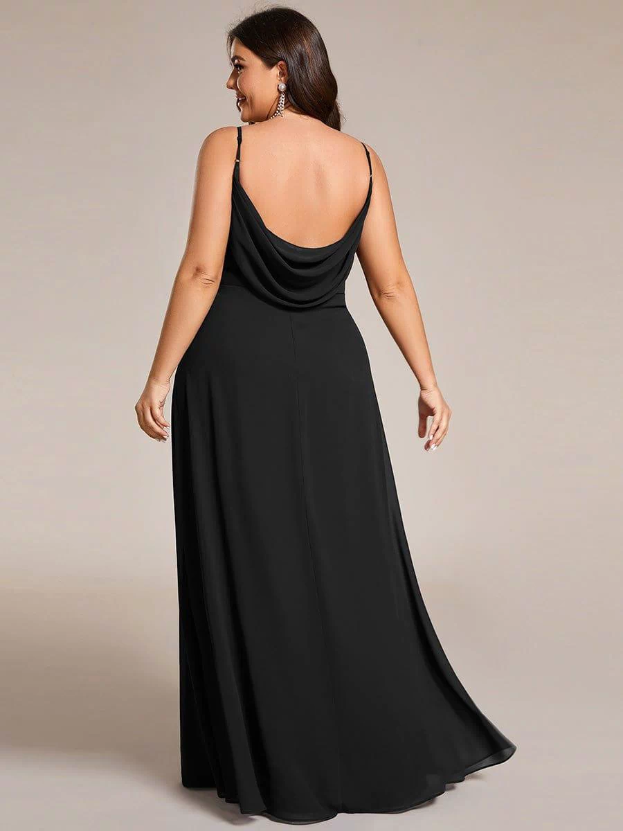 Plus Size Draped Back Criss-Cross Chiffon A-Line Dress #color_Black