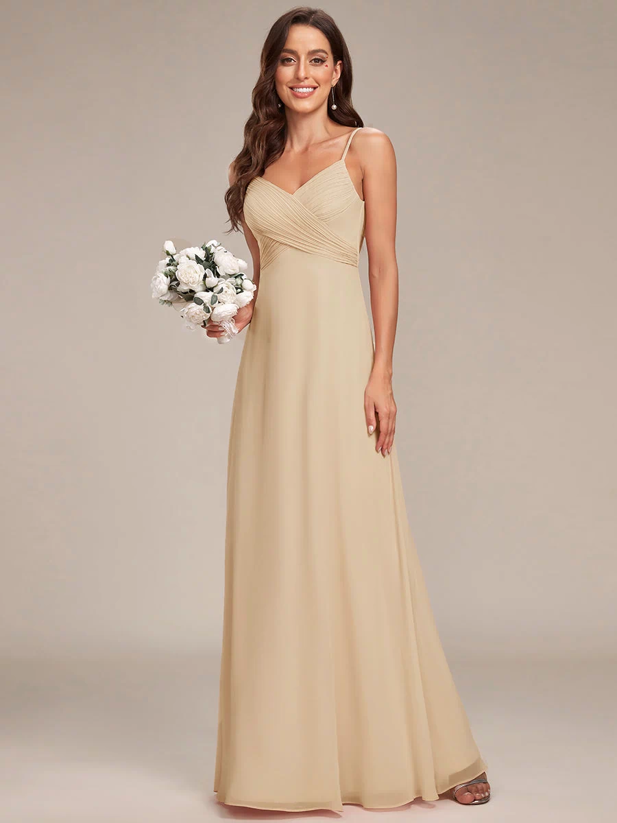 Plus Size Draped Back Criss-Cross Chiffon A-Line Dress #color_Champagne