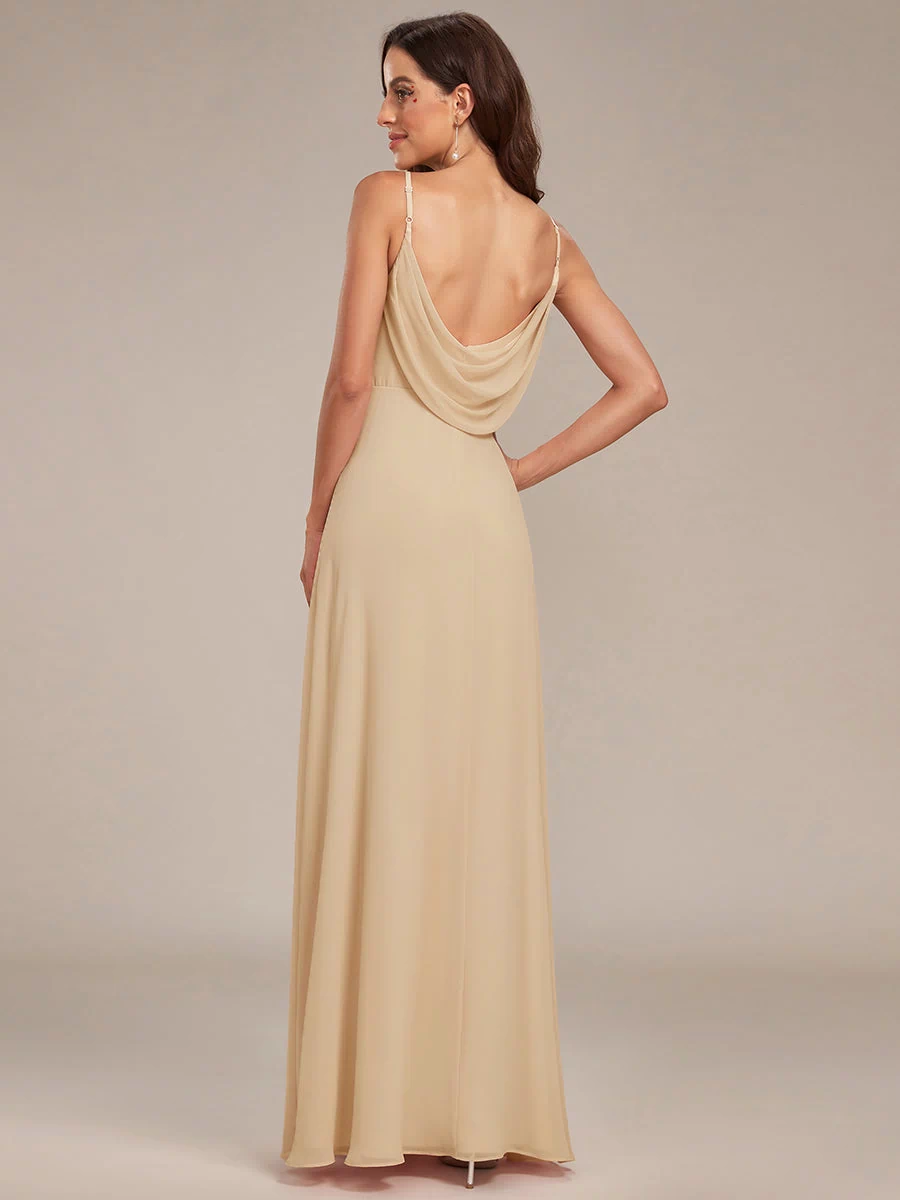 Plus Size Draped Back Criss-Cross Chiffon A-Line Dress #color_Champagne