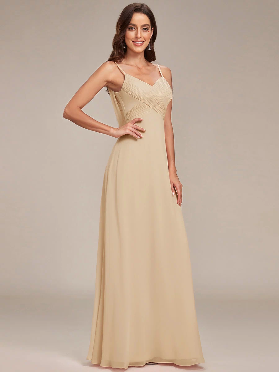 Plus Size Draped Back Criss-Cross Chiffon A-Line Dress #color_Champagne