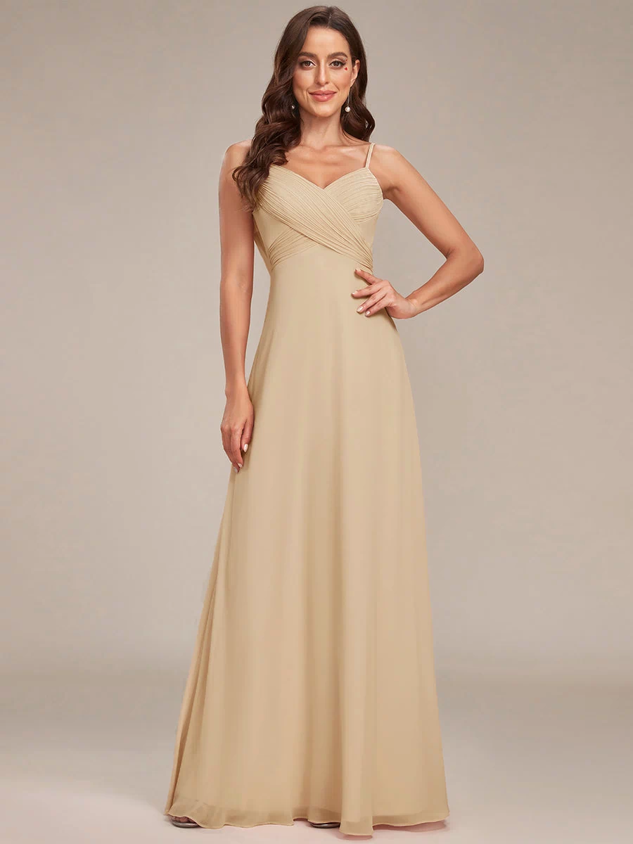 Plus Size Draped Back Criss-Cross Chiffon A-Line Dress #color_Champagne