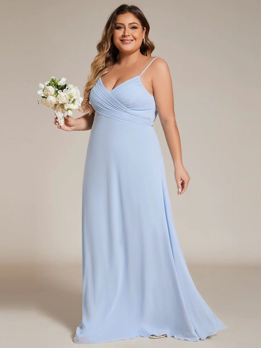 Plus Size Draped Back Criss-Cross Chiffon A-Line Dress #color_Ice Blue