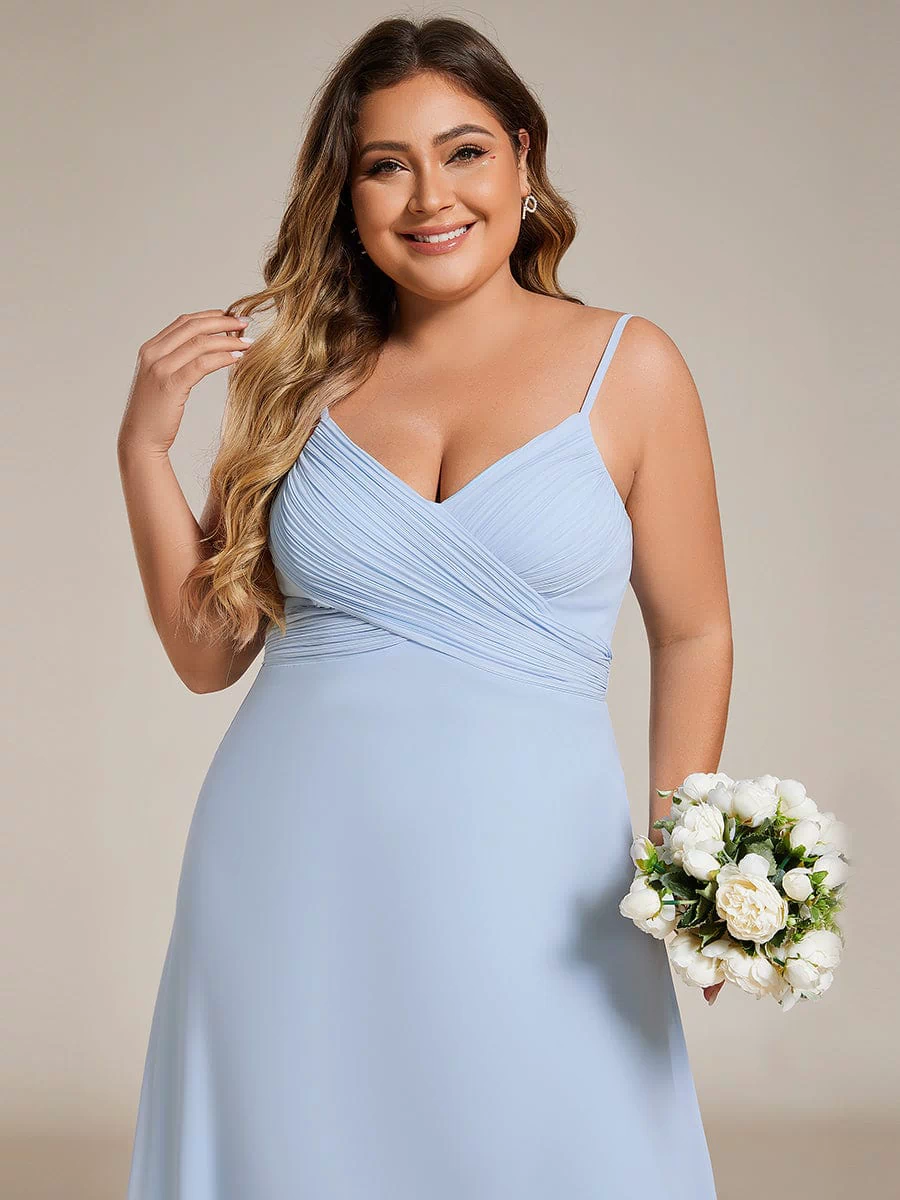 Plus Size Draped Back Criss-Cross Chiffon A-Line Dress #color_Ice Blue