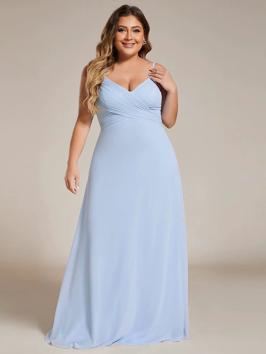 Plus Size Draped Back Criss-Cross Chiffon A-Line Dress #color_Ice Blue