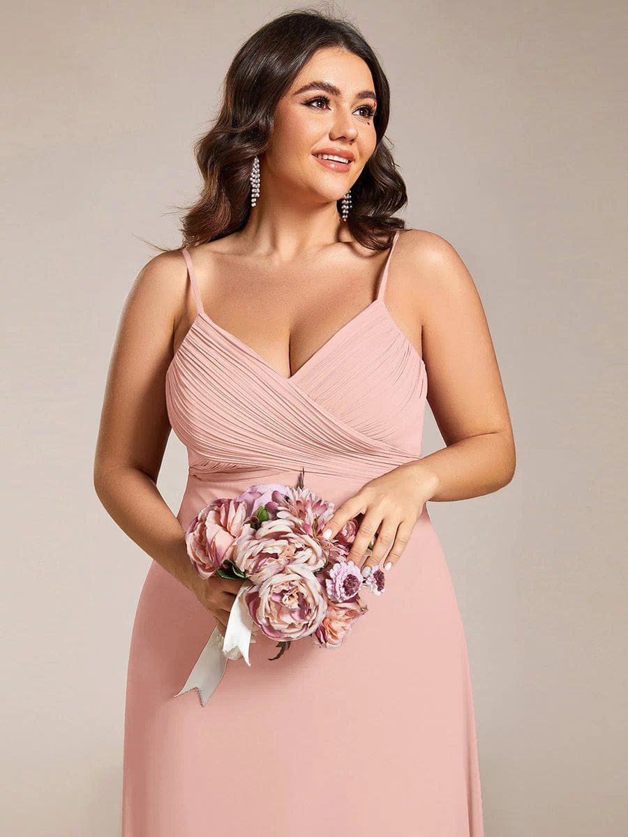 Plus Size Draped Back Criss-Cross Chiffon A-Line Dress #color_Pink
