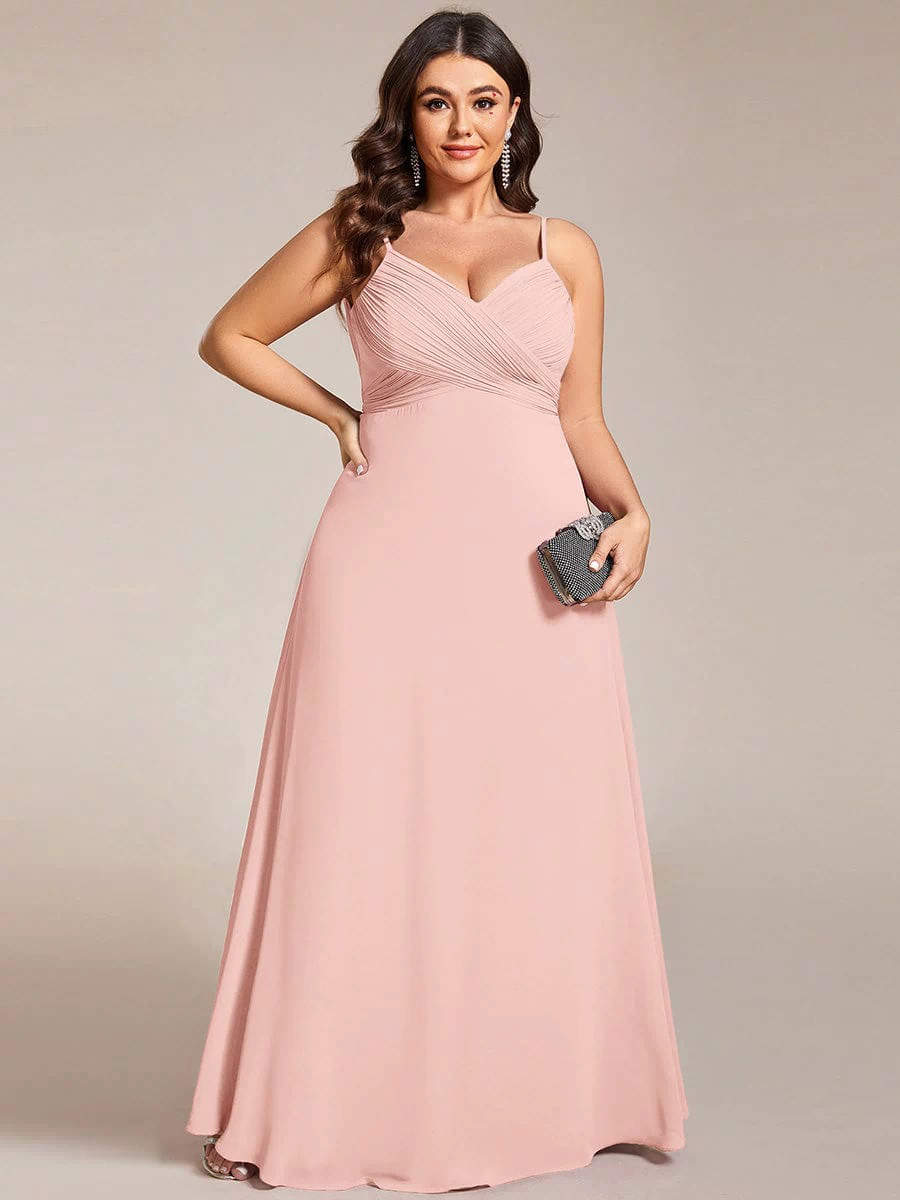 Plus Size Draped Back Criss-Cross Chiffon A-Line Dress #color_Pink