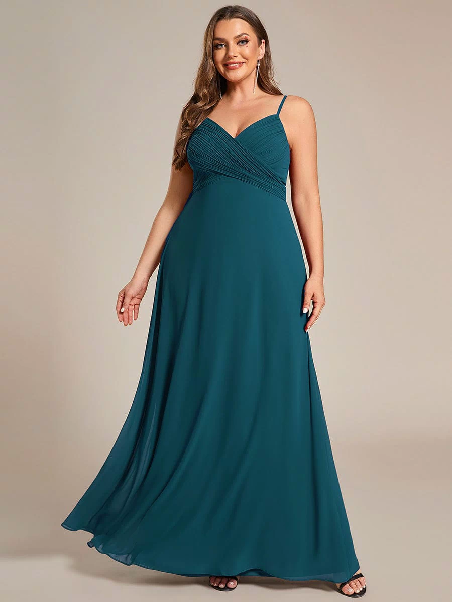 Plus Size Draped Back Criss-Cross Chiffon A-Line Dress #color_Teal