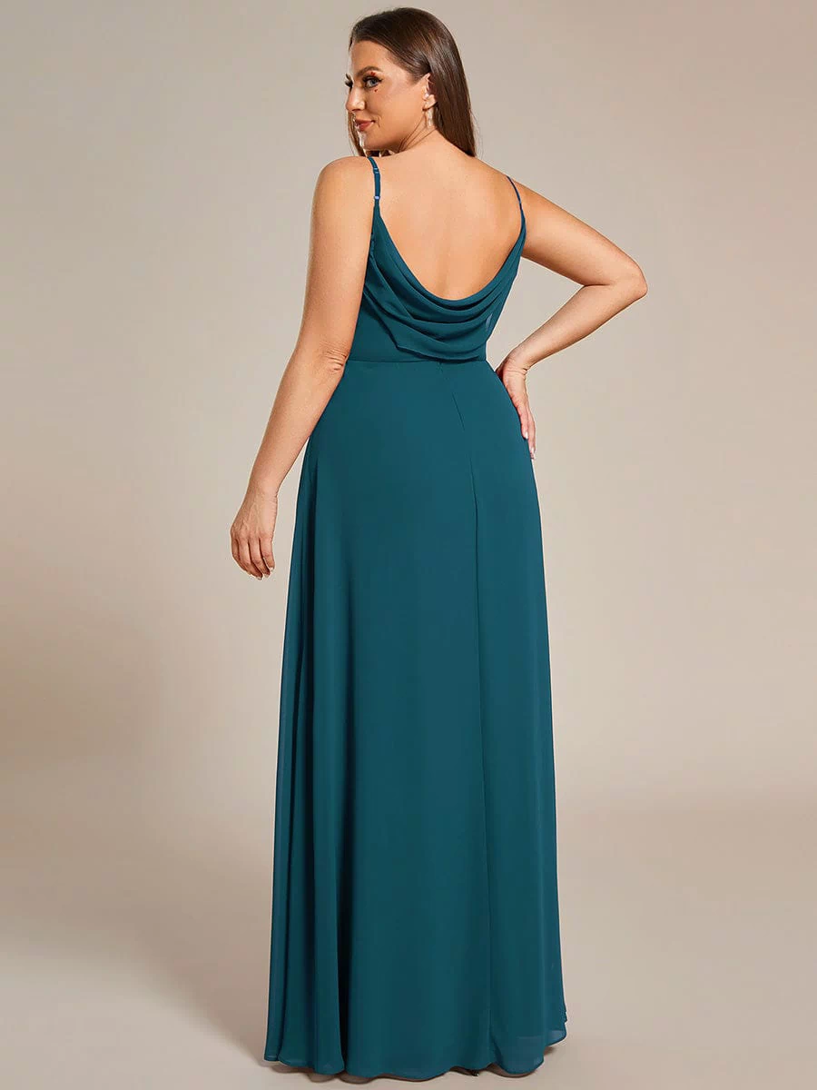 Plus Size Draped Back Criss-Cross Chiffon A-Line Dress #color_Teal
