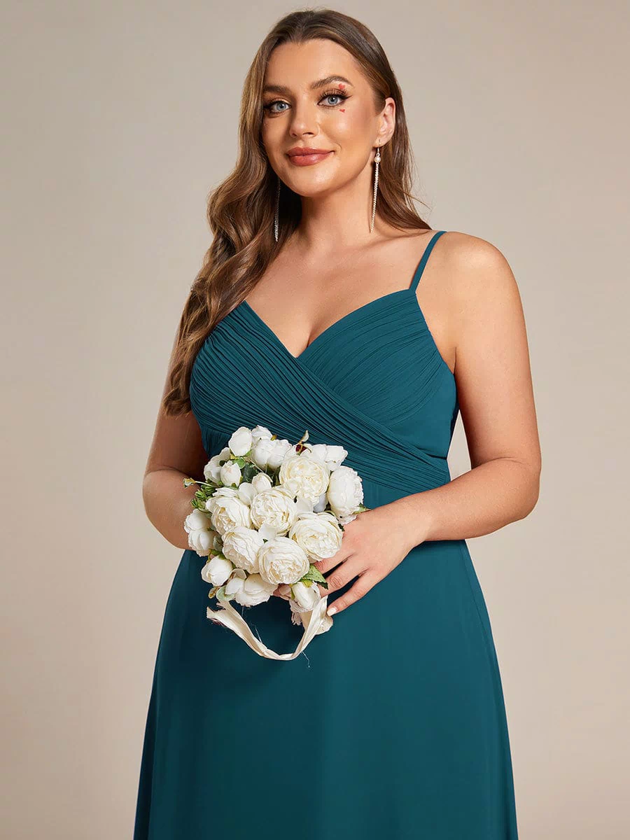 Plus Size Draped Back Criss-Cross Chiffon A-Line Dress #color_Teal