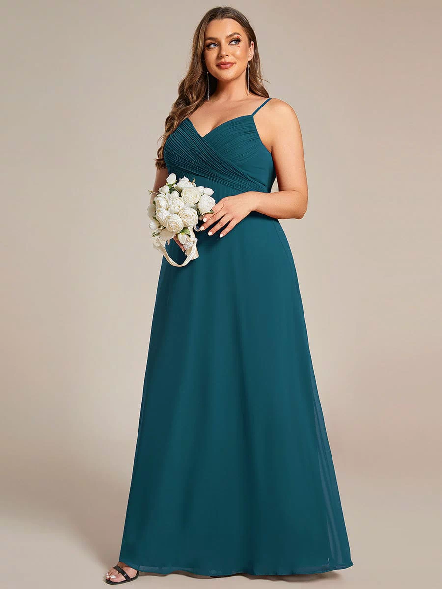 Plus Size Draped Back Criss-Cross Chiffon A-Line Dress #color_Teal