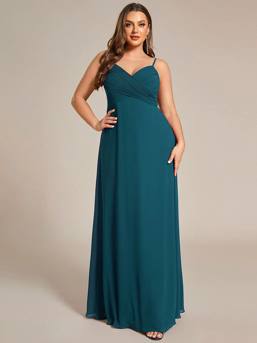 Plus Size Draped Back Criss-Cross Chiffon A-Line Dress #color_Teal