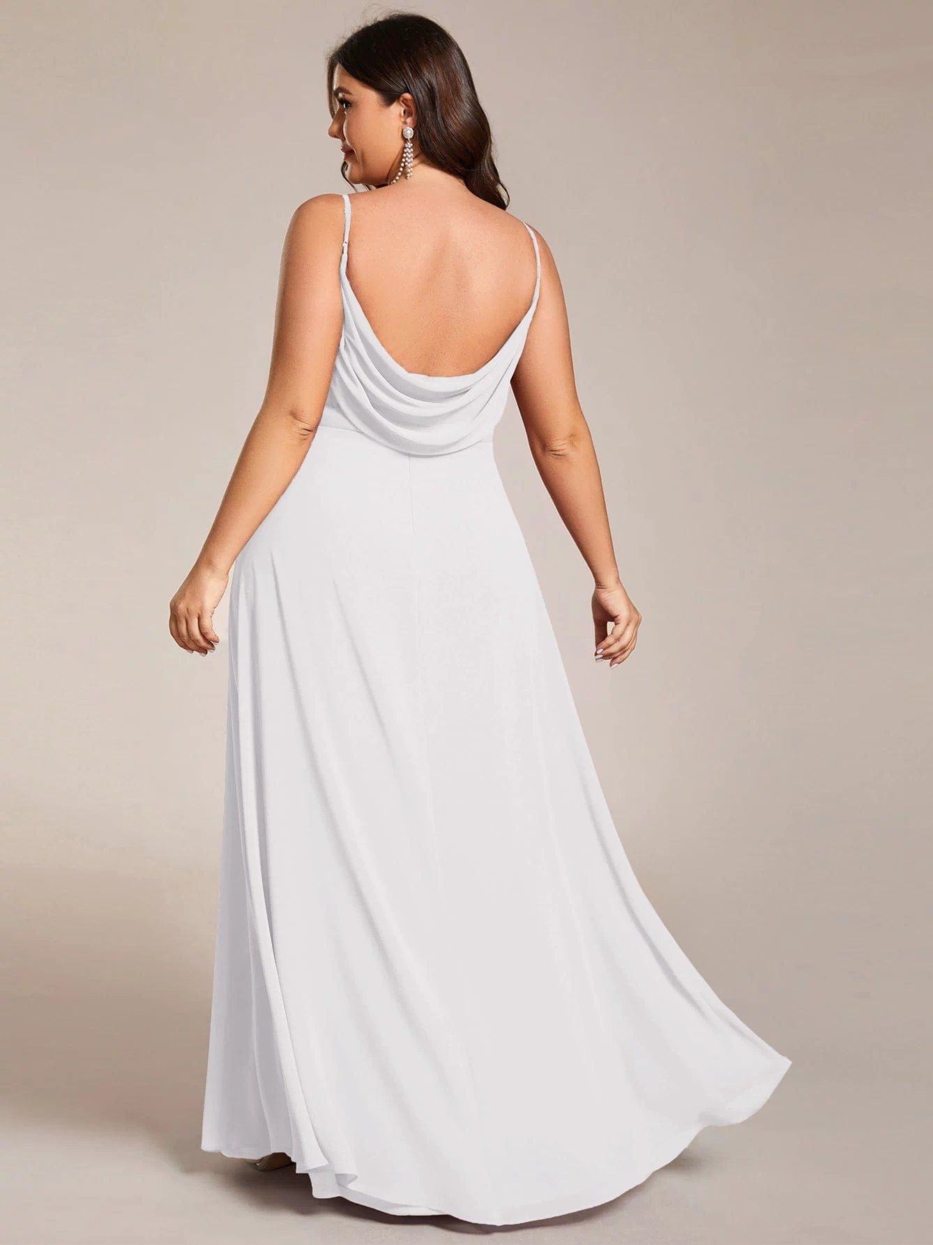 Plus Size Draped Back Criss-Cross Chiffon A-Line Dress #color_White