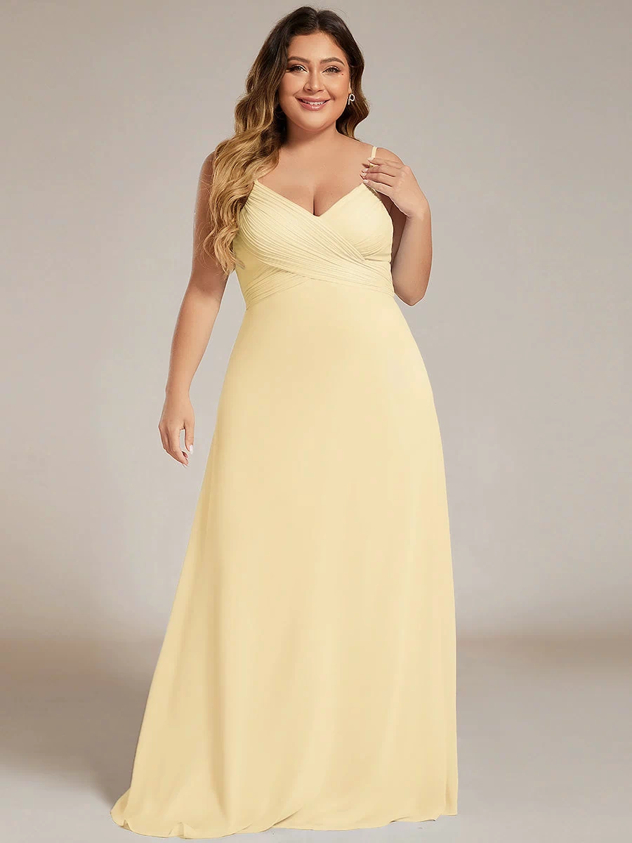 Plus Size Draped Back Criss-Cross Chiffon A-Line Dress #color_Yellow
