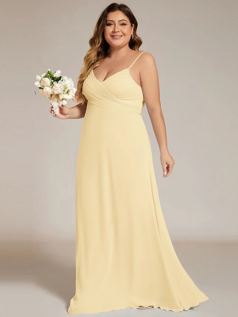Plus Size Draped Back Criss-Cross Chiffon A-Line Dress #color_Yellow