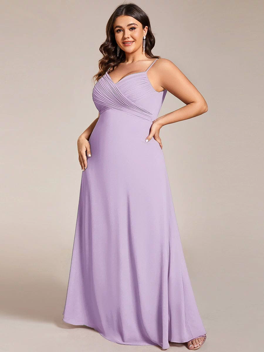 Plus Size Draped Back Criss-Cross Chiffon A-Line Dress #color_Frosted Lilac