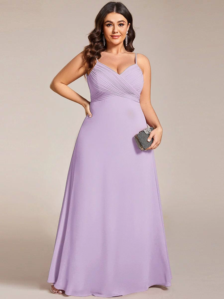 Plus Size Draped Back Criss-Cross Chiffon A-Line Dress #color_Frosted Lilac