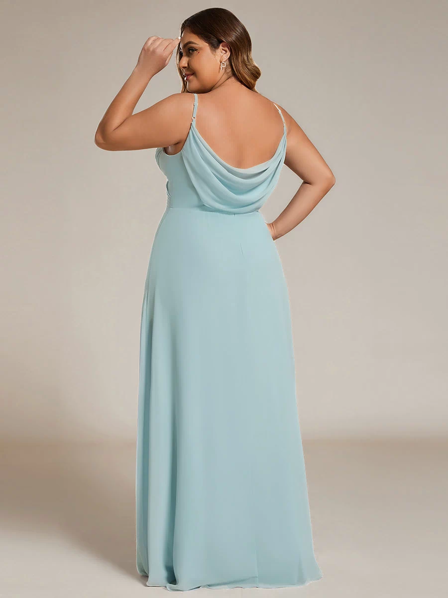 Plus Size Draped Back Criss-Cross Chiffon A-Line Dress #color_Sky Blue