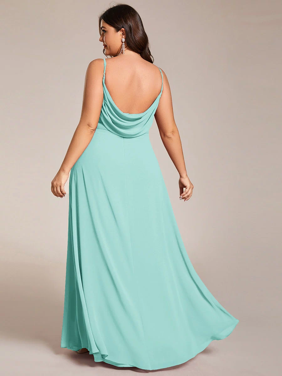 Plus Size Draped Back Criss-Cross Chiffon A-Line Dress #color_Pastel blue