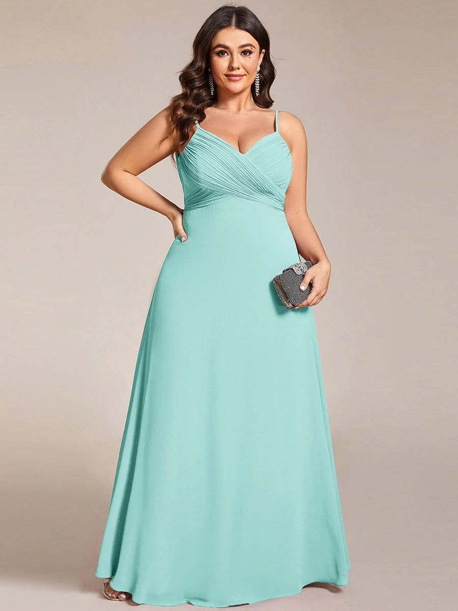 Plus Size Draped Back Criss-Cross Chiffon A-Line Dress #color_Pastel blue