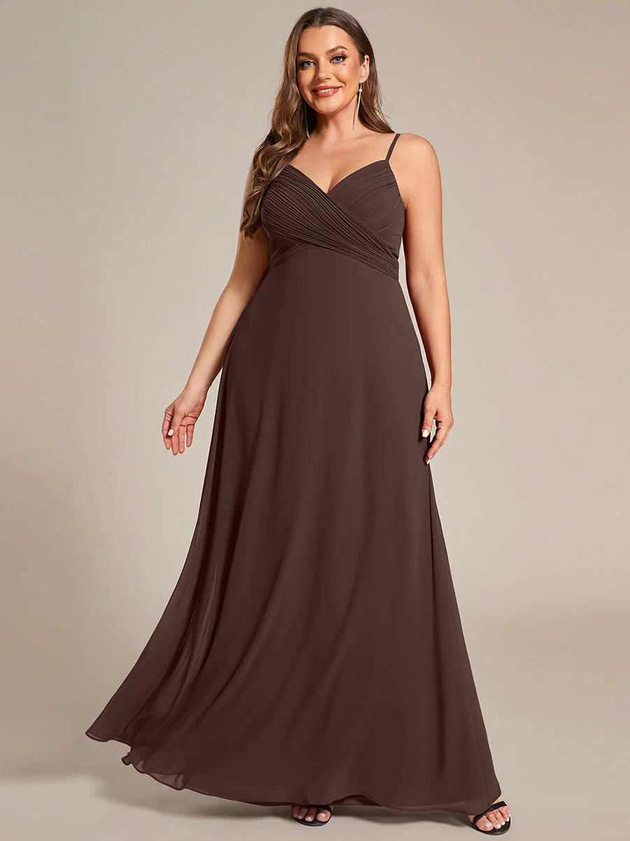 Plus Size Draped Back Criss-Cross Chiffon A-Line Dress #color_Chocolate  Brown