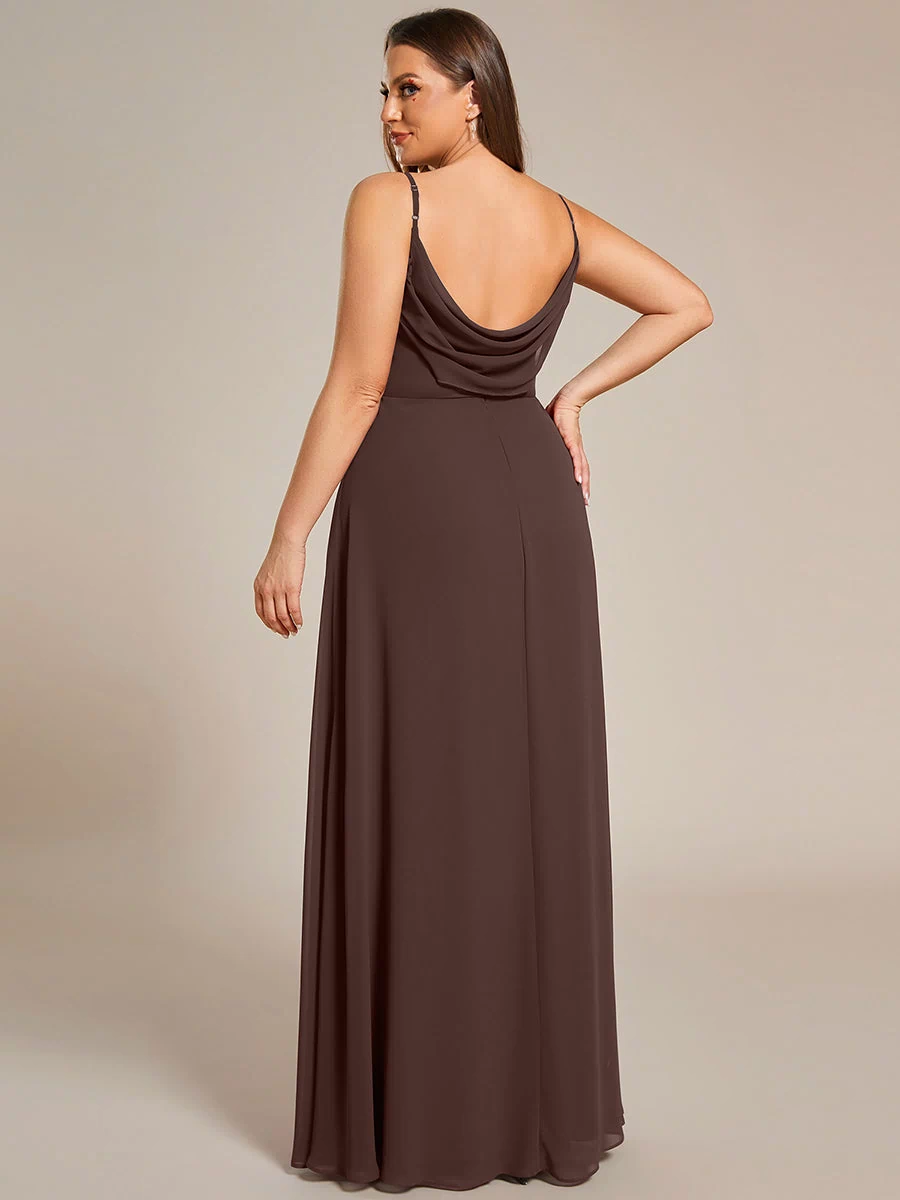 Plus Size Draped Back Criss-Cross Chiffon A-Line Dress #color_Chocolate  Brown
