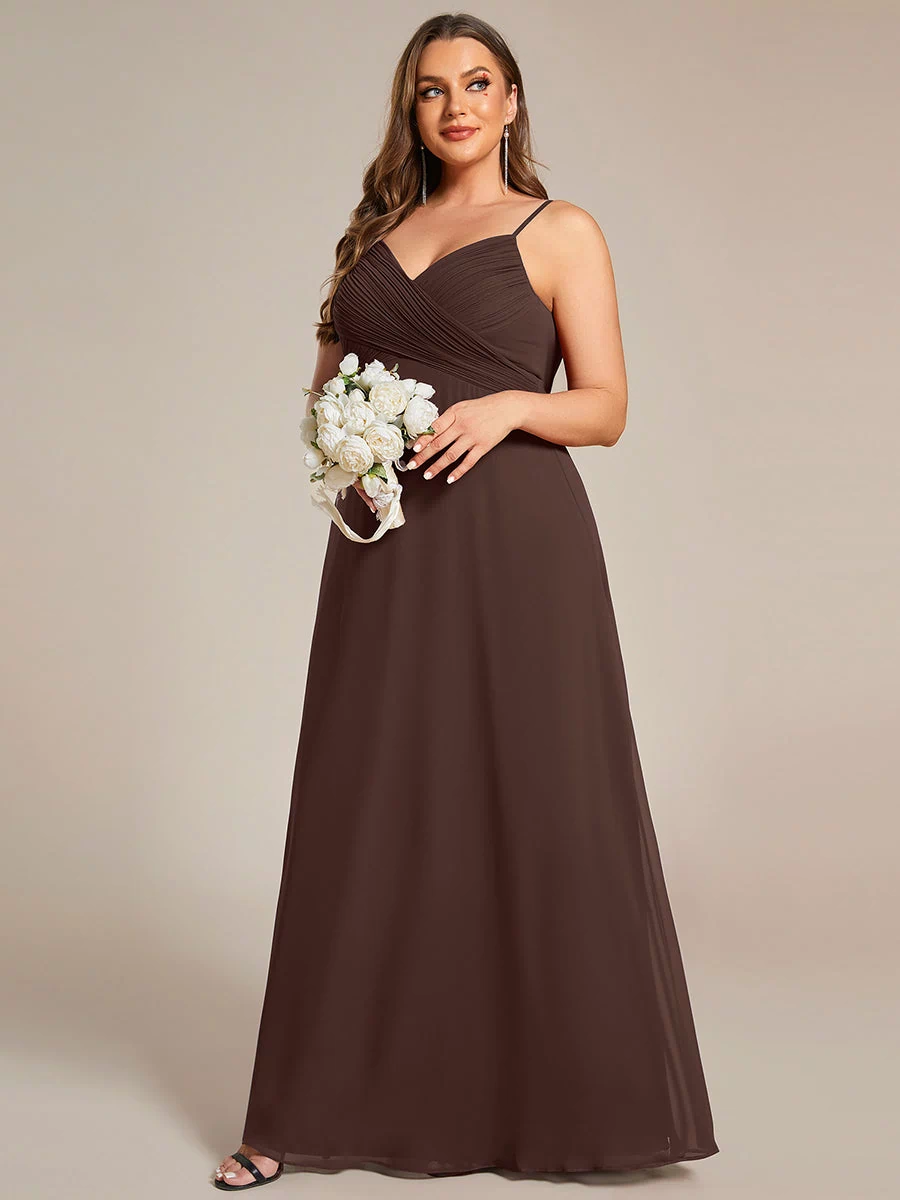 Plus Size Draped Back Criss-Cross Chiffon A-Line Dress #color_Chocolate  Brown