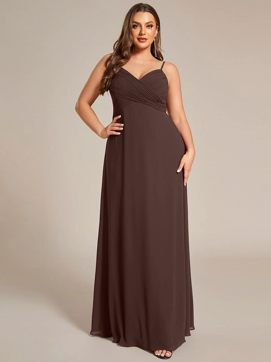 Plus Size Draped Back Criss-Cross Chiffon A-Line Dress #color_Chocolate  Brown