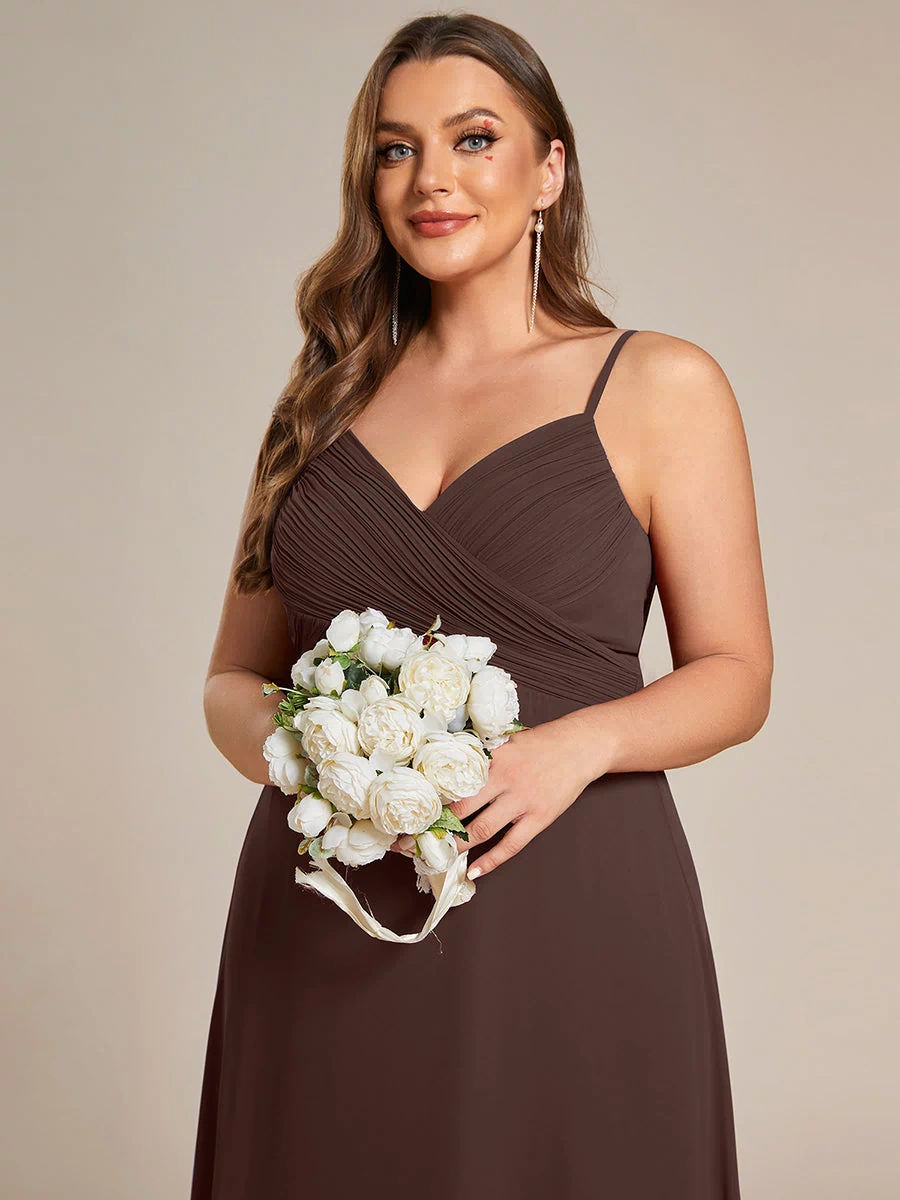Plus Size Draped Back Criss-Cross Chiffon A-Line Dress #color_Chocolate  Brown
