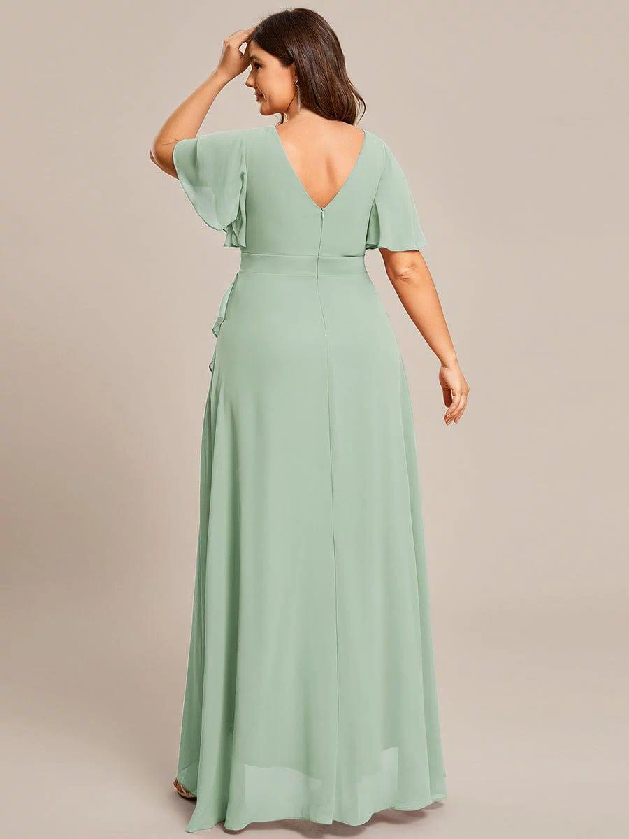 Plus Size Elegant Lotus Sleeves Chiffon Bridesmaid Dress #color_Mint Green