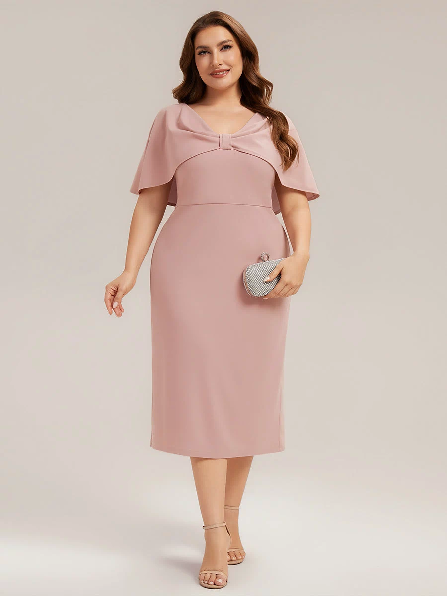 Plus Size Knit Shawl Sleeve Wedding Guest Dress