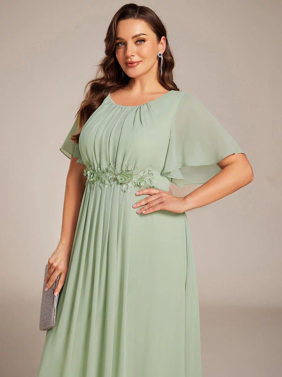Plus Size Pleated Waist Applique Maxi Bridesmaid Dress #color_Mint Green