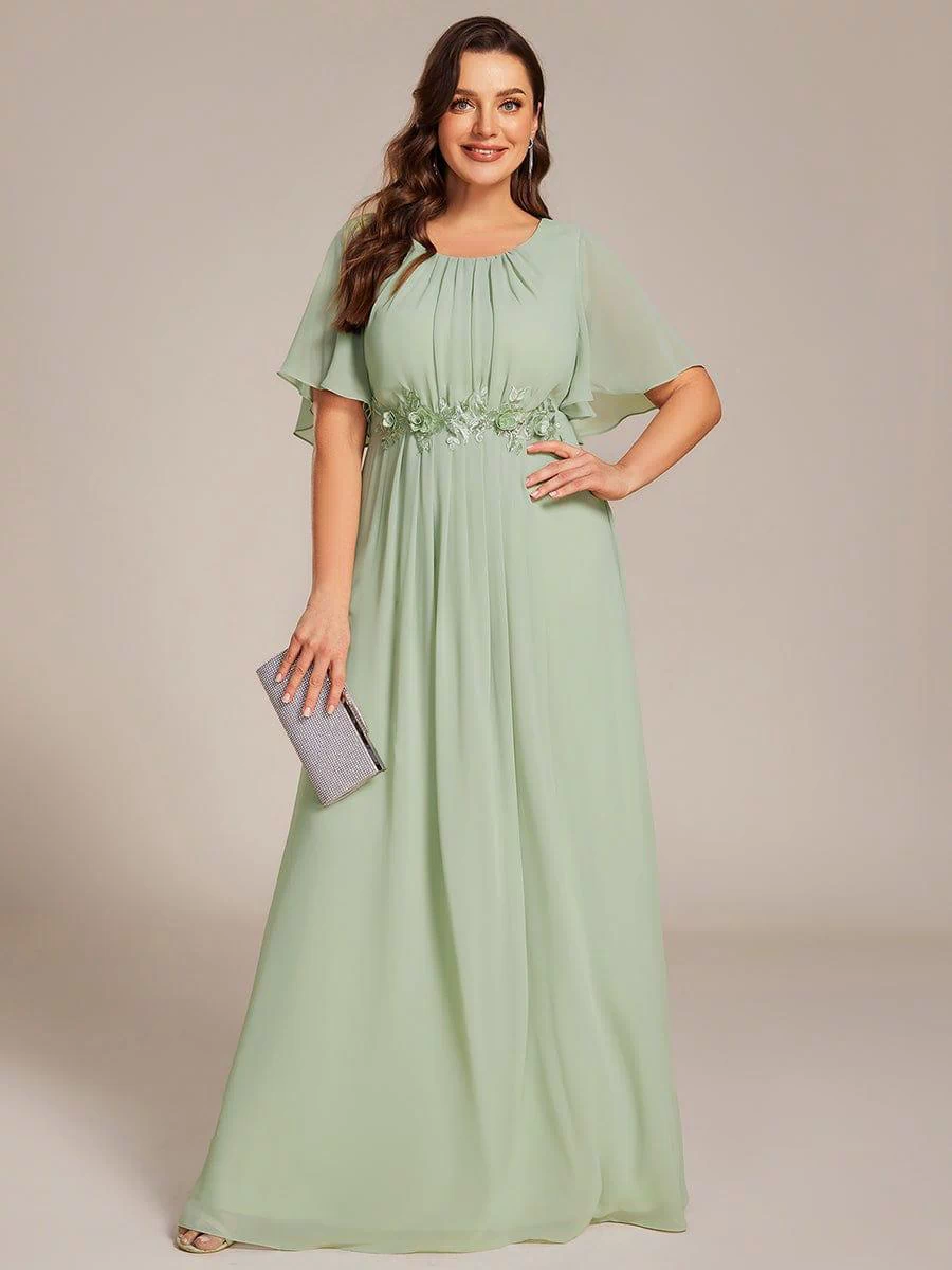 Plus Size Pleated Waist Applique Maxi Bridesmaid Dress #color_Mint Green